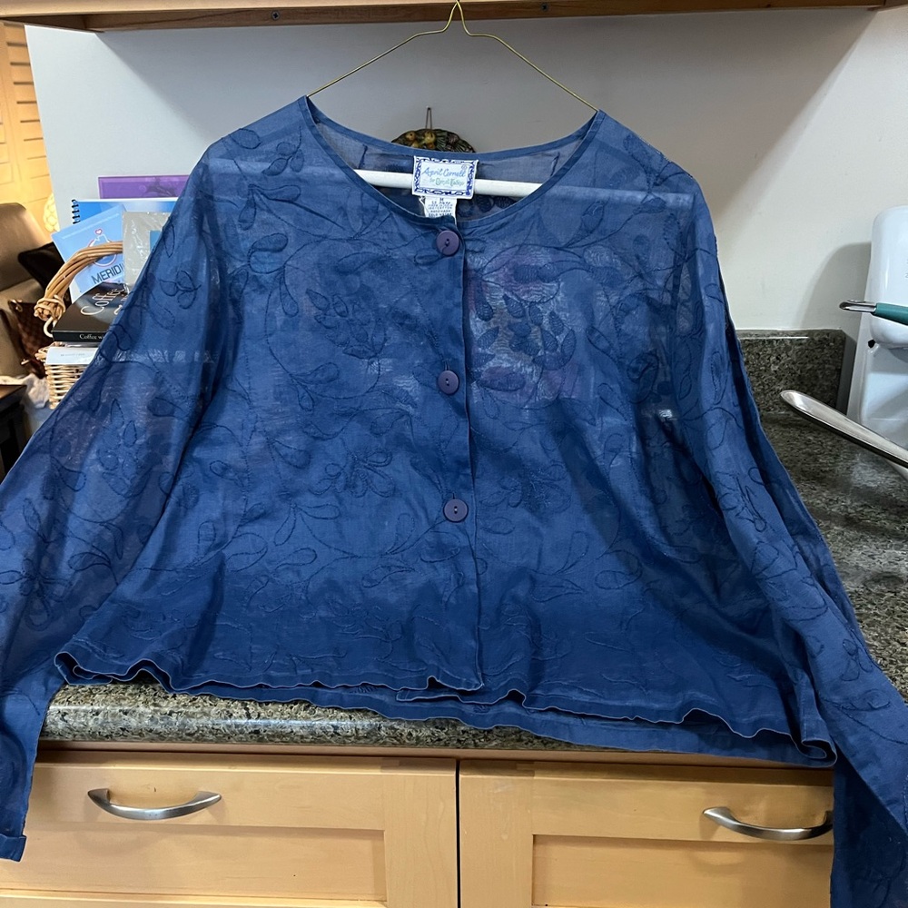 Chico's Blue Sheer Floral Blouse